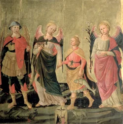 De tre ärkeänglarna och Tobias (tempera på panel)